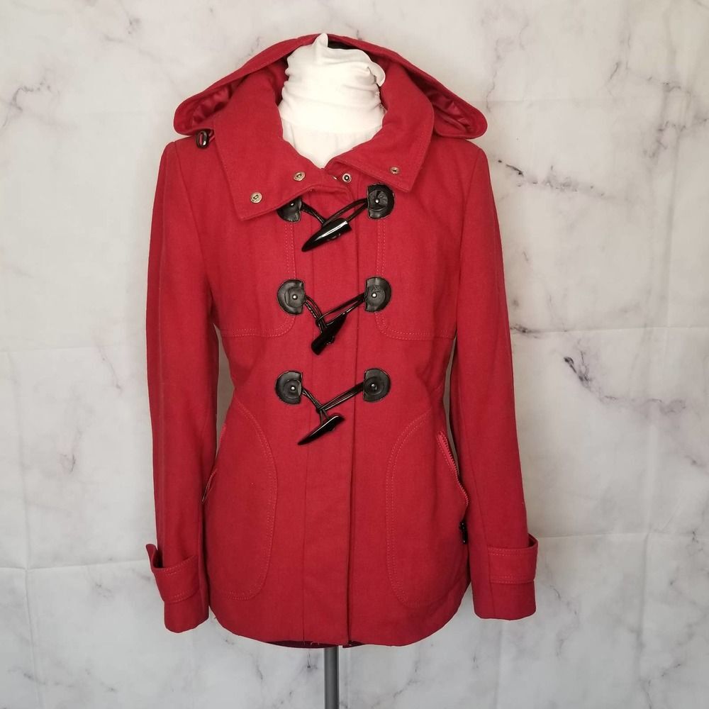 Kenneth Cole Reaction red wool blend pea coat S